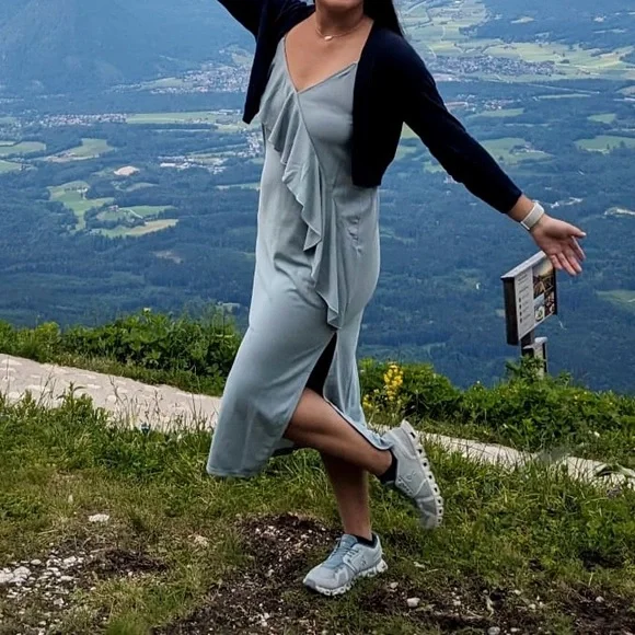 H&M Light Blue-Grey Flounce-Detail Slip Dress - Picture 10 of 11